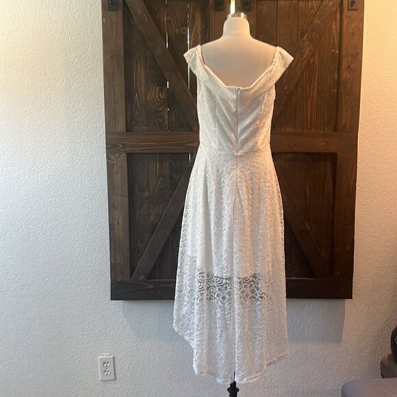 HomRain Elegant Lace Floral Wedding Guest Off The Shoulder High Low Dress - Picture 10 of 16